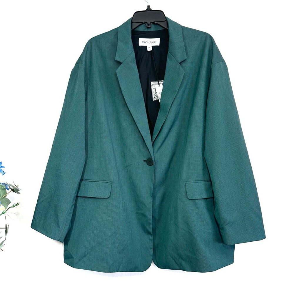 Prologue Women’s Green Black Plaid Long Sleeve Oversized Slouchy Blazer - NWT